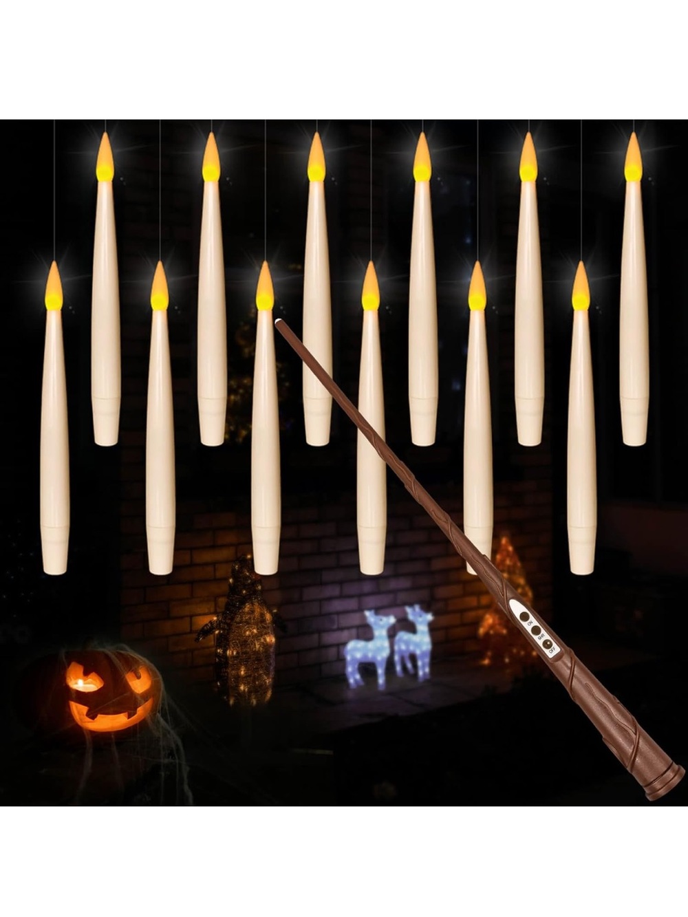 Floating Candles with Magic Wand Remote 12pcs Flameless Taper Candles Flickering